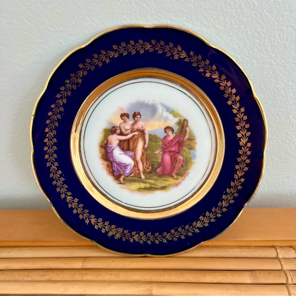 SOLD VINTAGE Cobalt Blue Gold Trim Collector Plate Art Angelica Kauffman - Picture 10 of 15